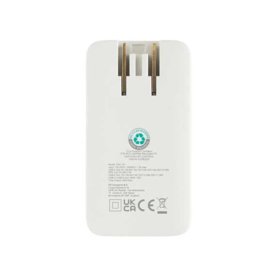 Plochá GaN nabíječka Fluxo RCS 65W s un. konektory