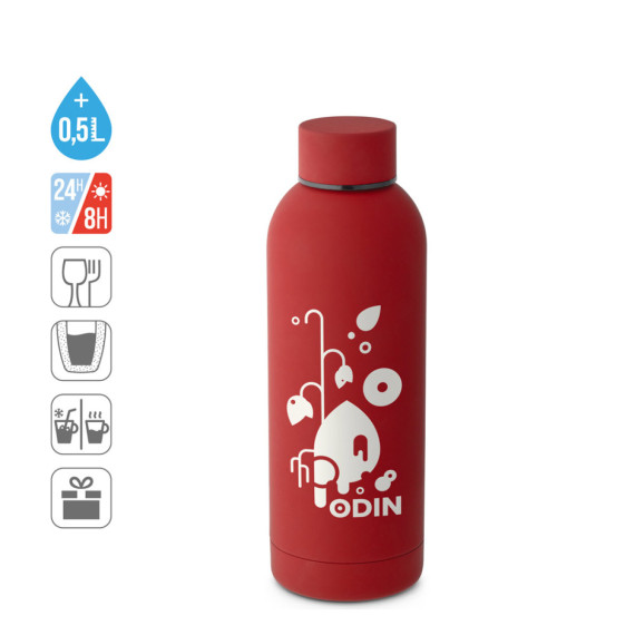 ODIN. Dvoustěnná nerezová (36% recyklace) vakuově izolovaná láhev 550 mL
