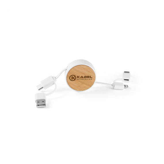 RUBINS. Zatahovací USB kabel 6 v 1 z recyklovaného ABS (100% rABS) a bambusu
