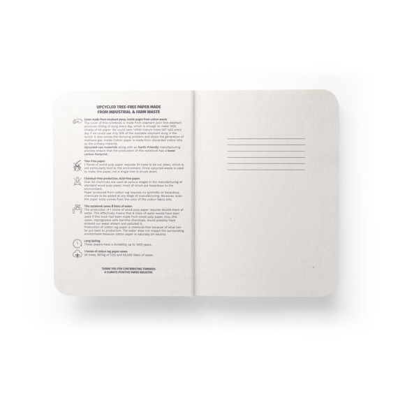 ORGANIC SEMI-RIGID. Poznámkový blok A5 s polotuhým krytem vyrobeným z organické sloní hmoty (80%)