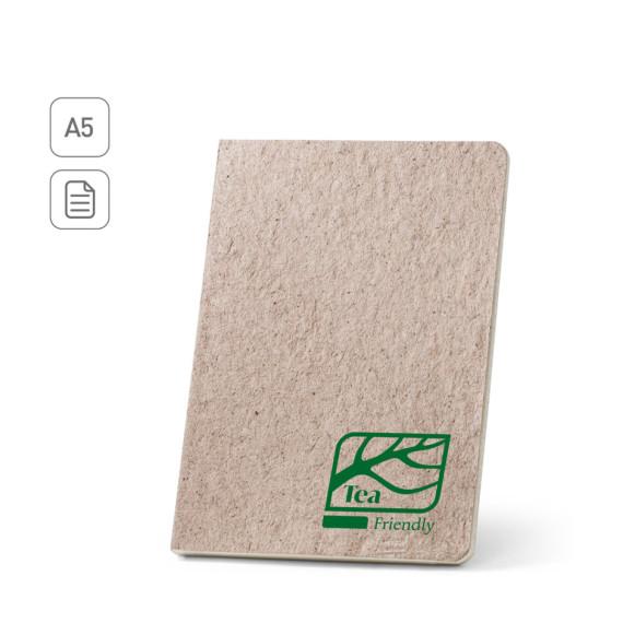 TEAPAD SEMI-RIGID. Poznámkový blok A5 s polotuhým krytem vyrobeným z odpadu z čajových listů (65%)