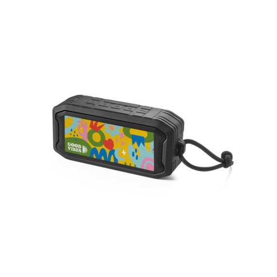 SHEERAN. Přenosný 10W reproduktor s IPX7 a 9h výdrží baterie na recyklovaný ABS