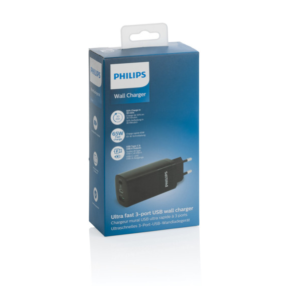 Philips 65W ultra rychlý PD 3-portový USB stěnový nabíječka
