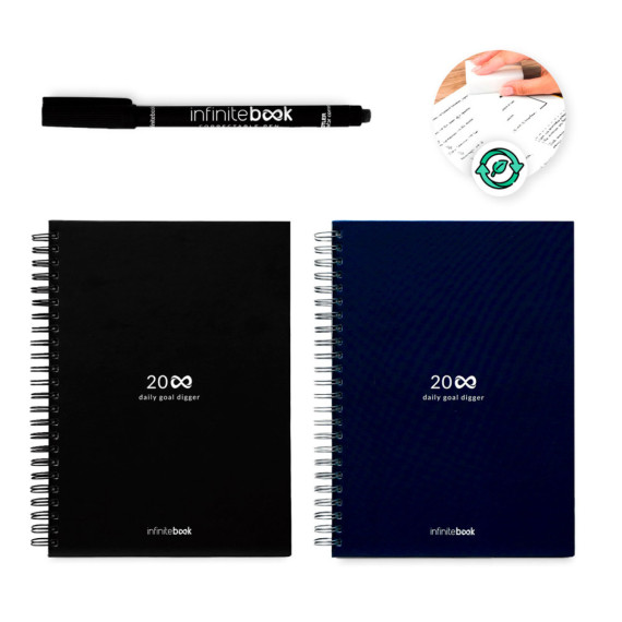 STARTER KIT INFINITE PLANNER A5. Sada obsahuje "nekonečný deník", čistící sadu, fix a držák na popisovače