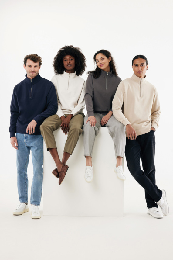 Svetr se čtvrtečním zipem IQONIQ Elgon z recykl. bavlny