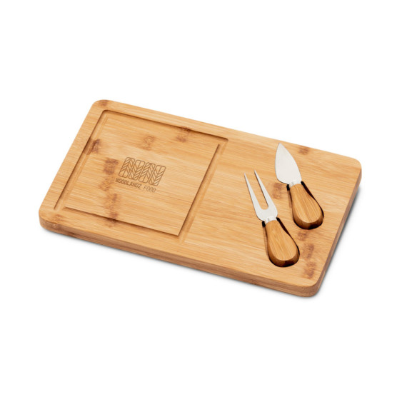 WOODS. Bambusové prkénko na sýr se 2 nástroji z bambusu a nerezové oceli