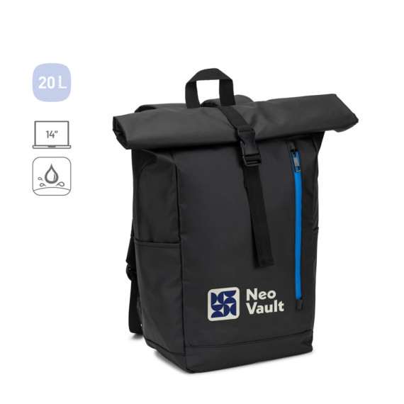 OSASCO BPACK. Batoh s rolovacím systémem, který umožňuje srolovat horní část batohu podle jeho objemu, vyrobený z recyklovaného polyesteru 600D