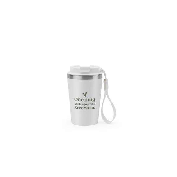 SPITZ. Cestovní hrnek z nerezové oceli (90 % recyklované) a vnější stěnou z PP, s matným povrchem 440 ml