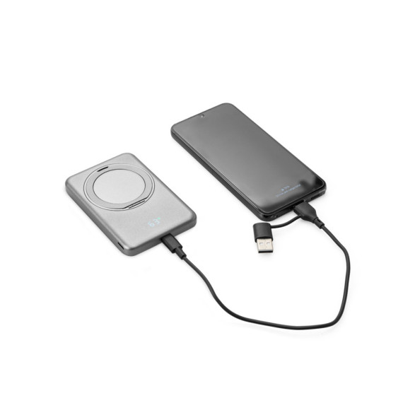 WARSHEL 5. Magnetická powerbanka 5 000 mAh s 15W superrychlou bezdrátovou nabíječkou z recyklovaného ABS (100% rABS) se stojánkem