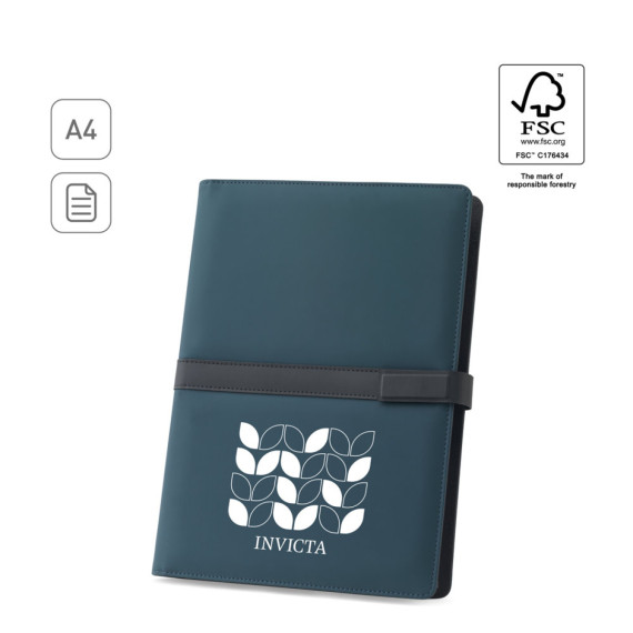 SANDERSON FOLDER. Složka A4 z PU (50 % recyklovaný) s magnetickým uzávěrem a poznámkovým blokem s linkovanými stránkami