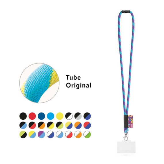 WATFORD. SET Lanyard TUBE Long (Ø 7 mm) s karabinou 9 mm, bezpečnostní sponou Ø 7 mm a pevným pouzdrem na odznak/kartu 91 x 68 mm