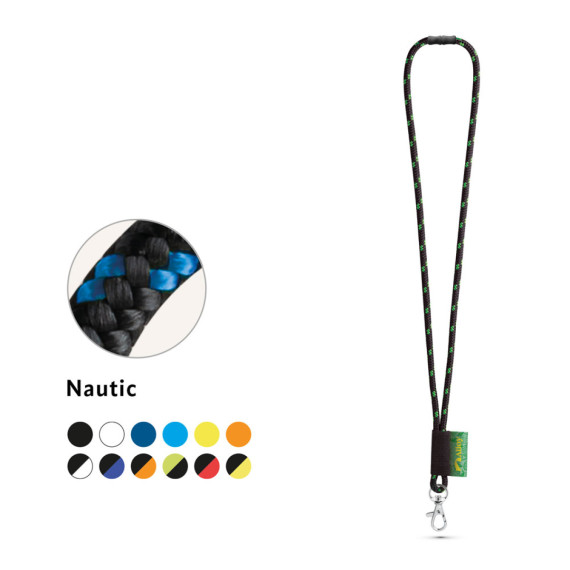 MANSFIELD. SADA šňůrky na krk NAUTIC Dlouhá (Ø 7 mm) s karabinou 9 mm a bezpečnostní sponou Ø 7 mm
