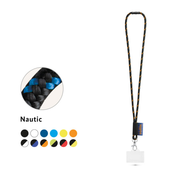 BRIDPORT. SADA šňůrky na krk NAUTIC Dlouhá (Ø 7 mm) s karabinou 9 mm, bezpečnostní sponou Ø 7 mm a pevným pouzdrem na odznak/kartu 91 x 68 mm