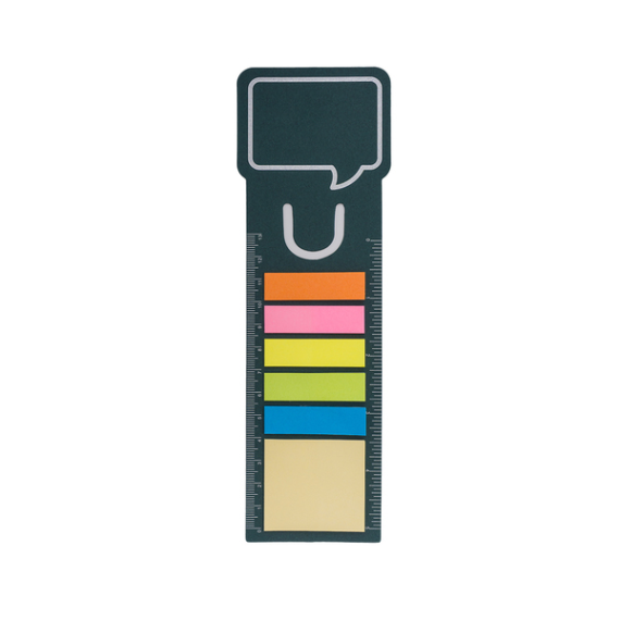BOOKMARK záložka s pravítkem a papírky, tmavě zelená
