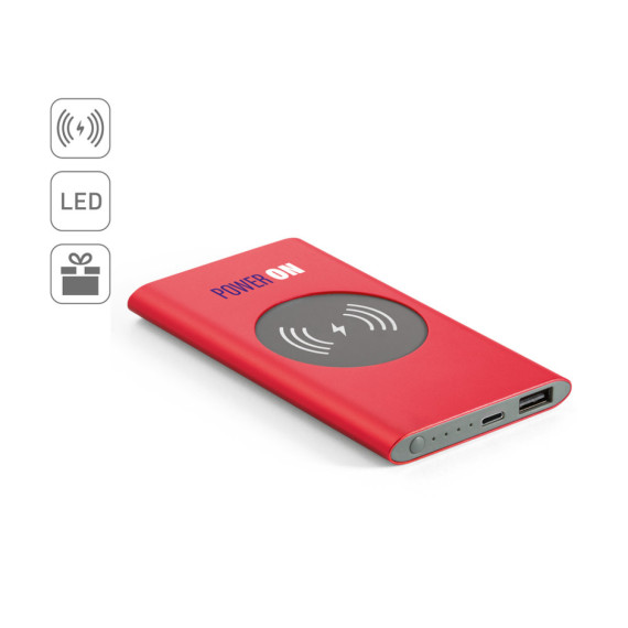 CASSINI. Powerbanka 4 000 mAh s 5W bezdrátovou nabíječkou ze recyklovaného hliníku (100% rAL)